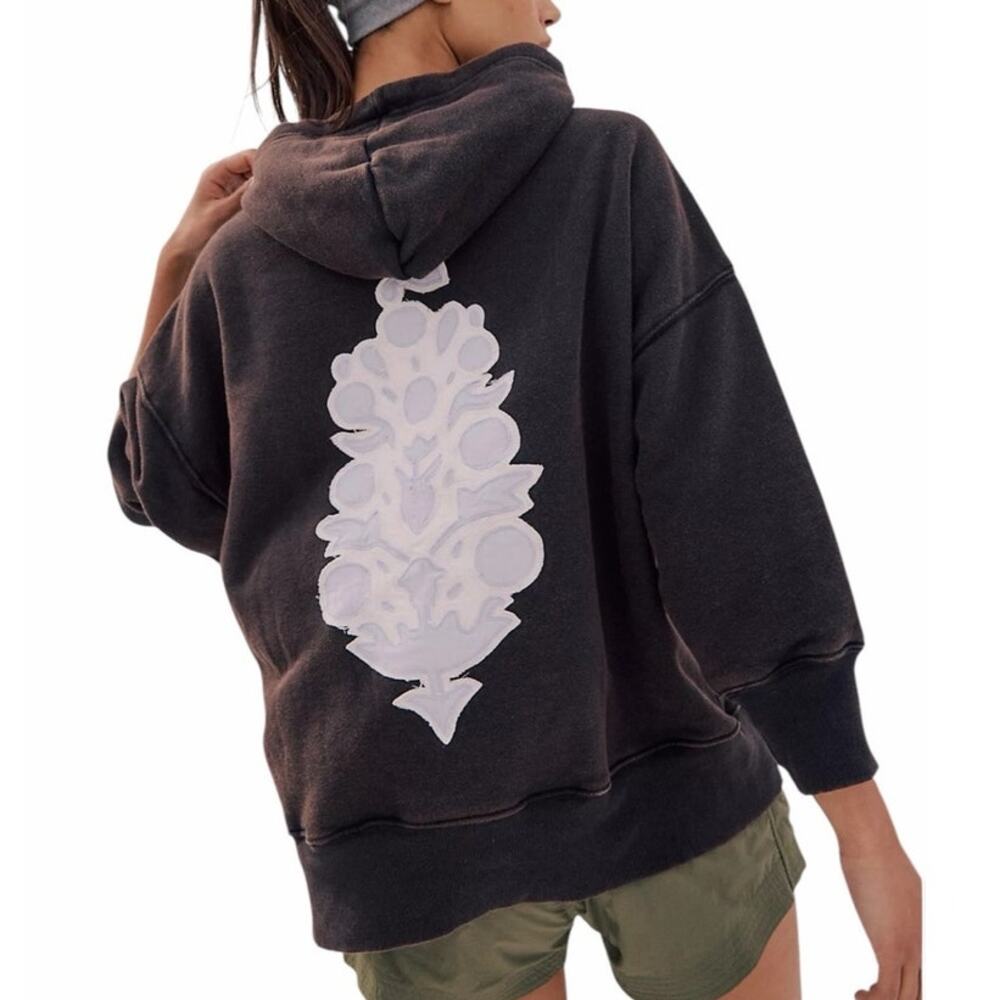 Free People Movement Sprint to the Finish Logo Hoodie Brown Oversized M
